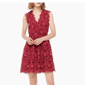 Kate Spade Red pink bicolor rose flower lace v neck a line cocktail dress 2